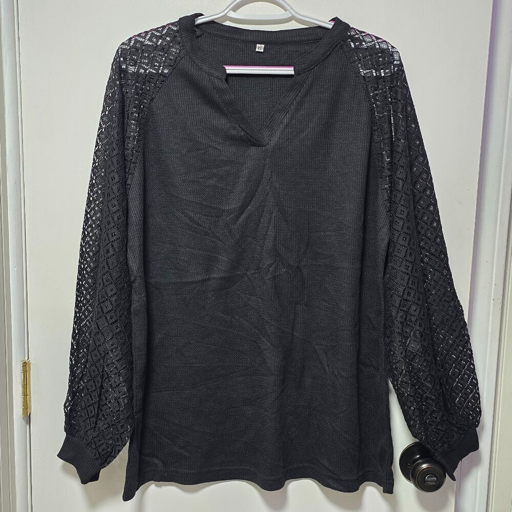 Agseem Black Long Sleeve Light Top with Lace Arms - Brand New with Tags XLarge